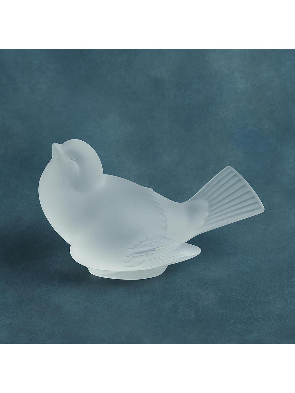 Vintage Signed Lalique Frosted Crystal Sparrow Looking Up